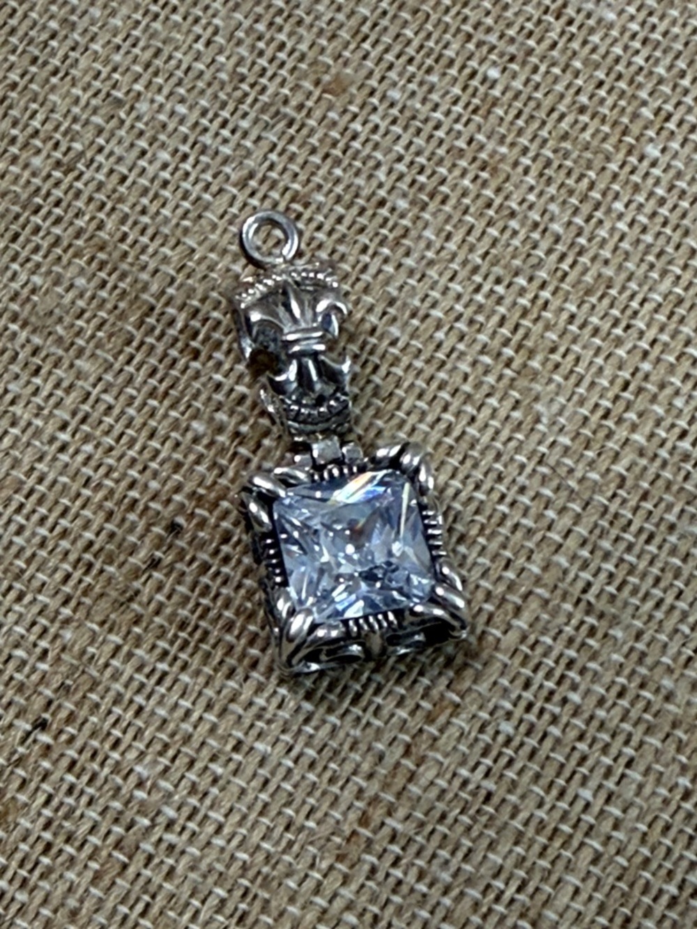 Sterling Silver Clear Cubic Zirconia Pendant - Elegant Square Drop 925